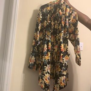 Black and yellow floral Belted Cardigan